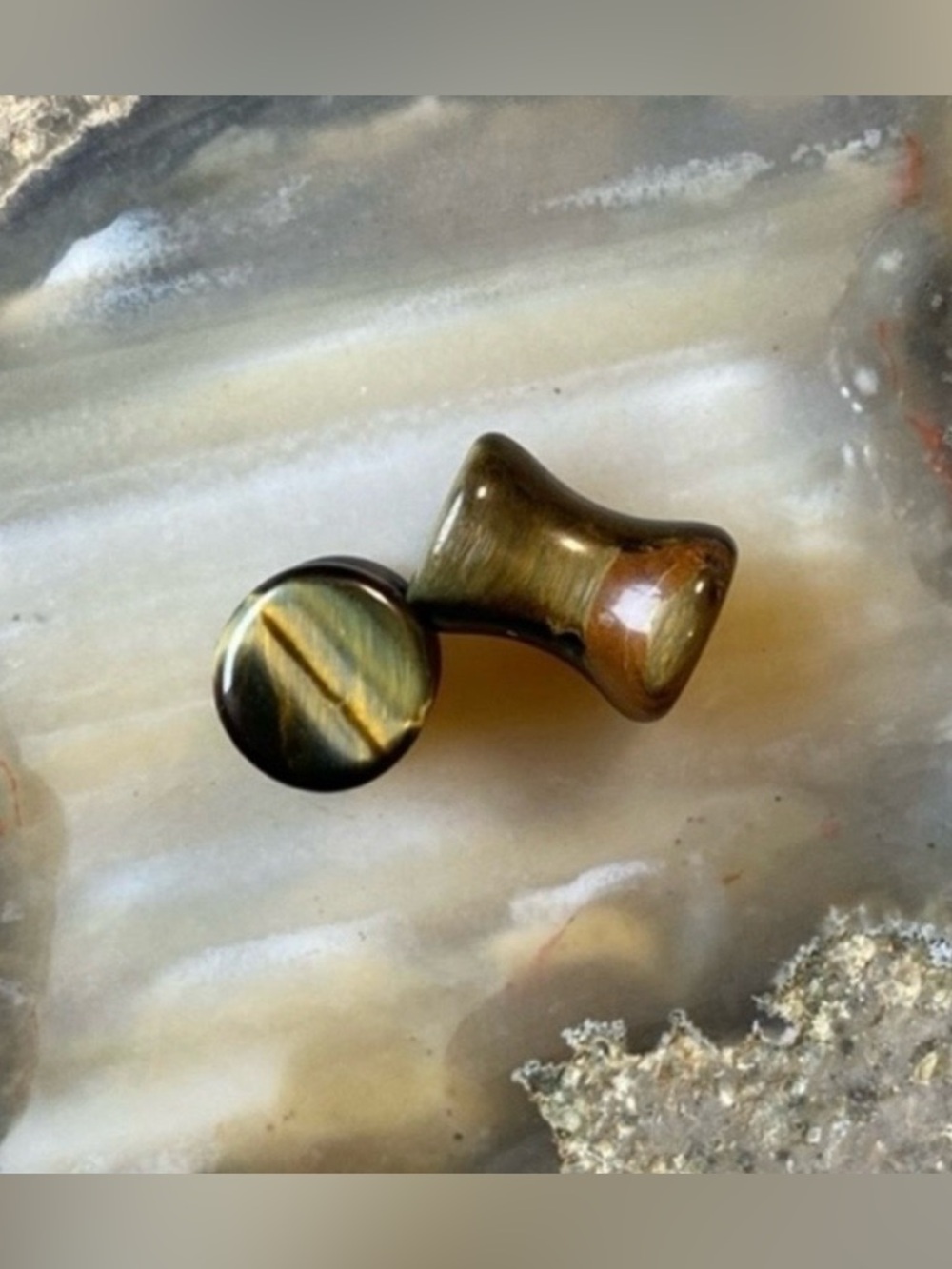 Genuine Tigers Eye Gemstone Handcrafted Ear Plugs, 2 gauge (Pair)